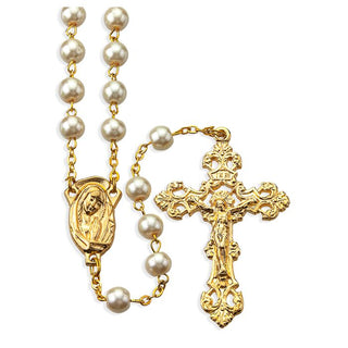 Faux Pearl White Rosary - 8mm Beads - 01080P