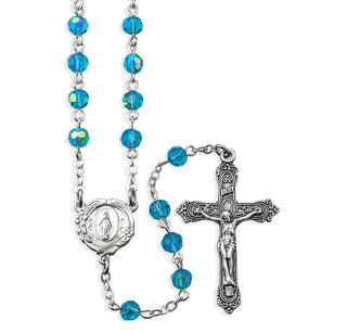 Crucifix Rosary - 6mm Aqua Crystal Beads - 01116AQ