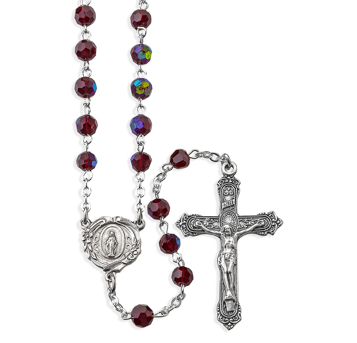 Crucifix Rosary - 6mm Garnet Beads - 01116GT