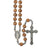 7mm Light Brown Wood Bead Rosary with a Carved Cross and Silver Spacers - 01180LB