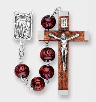 Round Carved Maroon Bead Rosary - 050MR