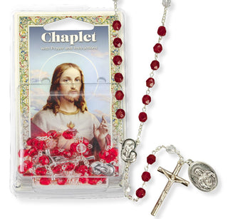 Sacred Heart Ruby Chaplet - 6mm Ruby Beads - 065X