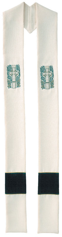 CREAM/GREEN OVERLAY STOLE - O66514T