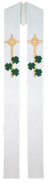 O66569A Stole - White with Clovers