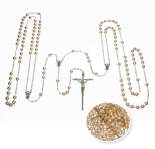 Lasso Rosary - 8mm Gold Finish Imitation Pearl Beads - 48" - 072-07