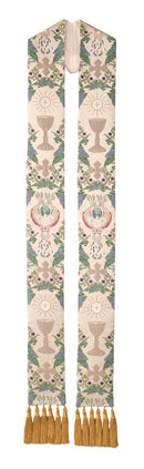 CREAM W/GREEN OVERLAY STOLE - O7717