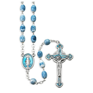 Blue Marble Rosary - 5x7mm Faux Glass Beads - 095