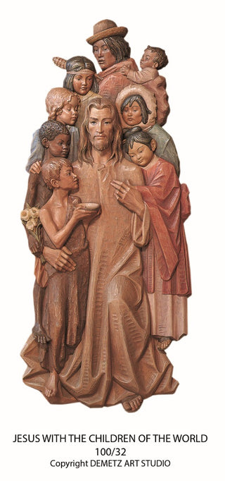 WOOD CARVED JESUS W/ CHILDREN