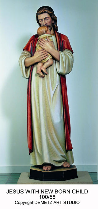 WOOD CARVED JESUS W/ NEW BORN