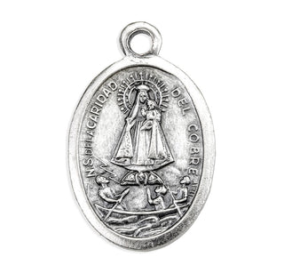 Our Lady of Cobre and Sacred Heart of Jesus - 1" Oxidized Silver Metal - Pack of 25 - 1086-279