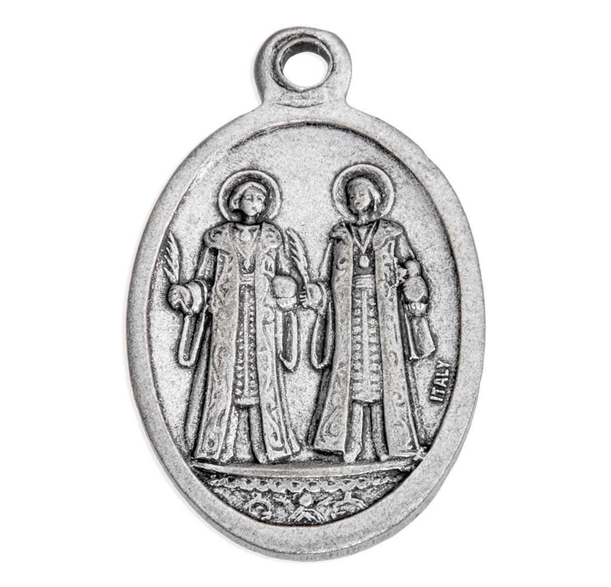 St. Cosmos and St. Damian - 1" Oxidized Silver Metal - Pack of 25 - 1086-427