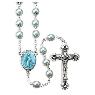 Blue Pearl Capped Bead Rosary - 109BL