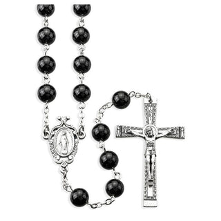 8mm Genuine Onyx Stone Bead Rosary - 1108OX