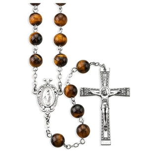 8mm Genuine Tiger Eye Stone Bead Rosary - 1108TE