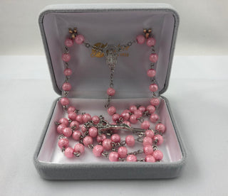 6MM Pink Hammered Bead Rosary - 1109PK