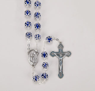 Blue Capped Metal Bead Rosary - 1115BL