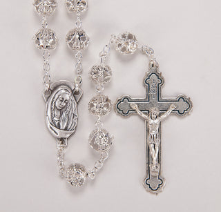 Clear Crystal Capped Metal Bead Rosary - 1115CR