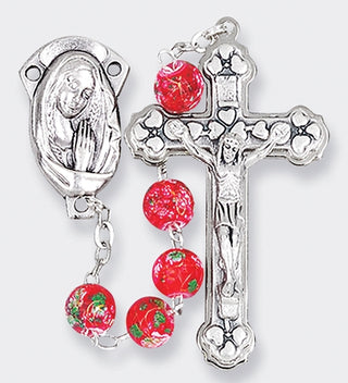 Red Mosaic Glass Bead Rosary - 121RD