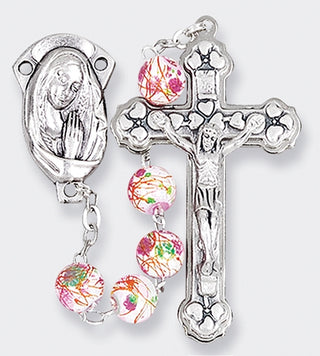 White Mosaic Glass Bead Rosary - 121WT