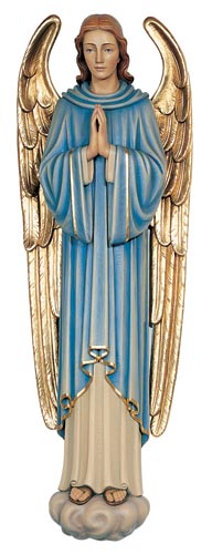 WOOD CARVED BLUE ANGEL STATUE