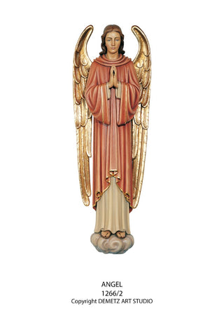 WOOD CARVED PINK ANGEL STATUE