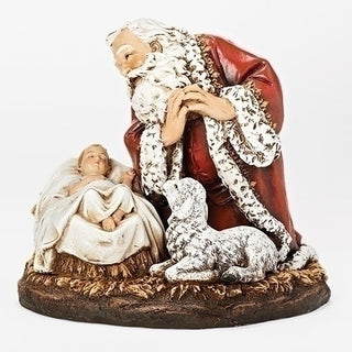 8" Kneeling Santa with Sleeping Baby & Lamb Figure - 130035