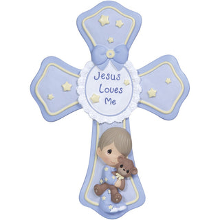 132403 “Jesus Loves Me” Resin Cross With Stand, Boy