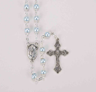 5MM Capped Light Blue Imitation Pear Glass Bead Rosary - 1326LB