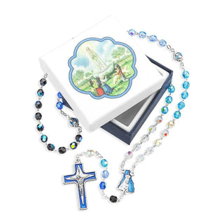 Tri-Color Crystal Glass Bead Fatima Rosary - 1331
