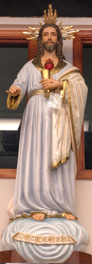 63" JESUS OF THE EUCHARIST FIBERGLASS FANCY COLORED STATUE