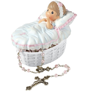 153406 “Baptized In His Name” Resin Box With Rosary, For Girl