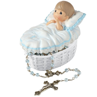 153407 â€œBaptized In His Nameâ€ Resin Box With Rosary, For Boy