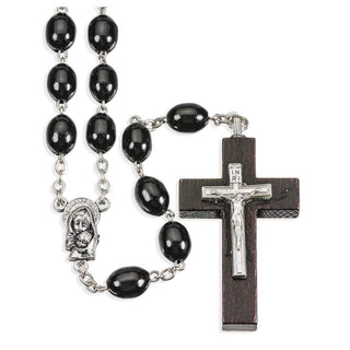 Black Wood Oval Bead Rosary - 165BK