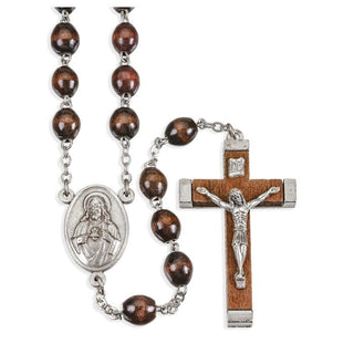 NATURAL WOOD OVAL BEAD ROSARY