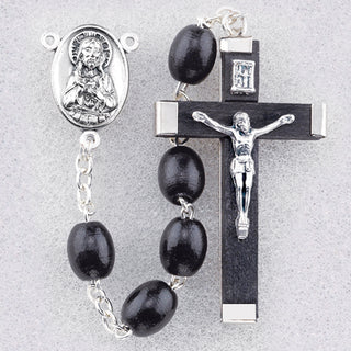 Black Wood Oval Bead Rosary - 165BK