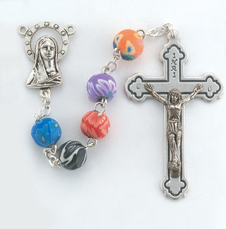 Round Bead Multi Color Floral Rosary - 1702-6