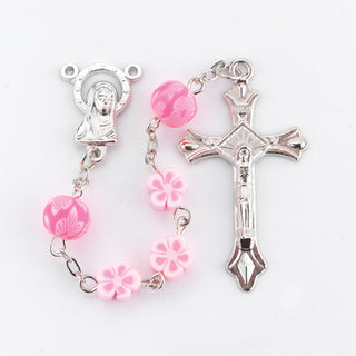 1702PK Pink Floral Shape Bead Rosary