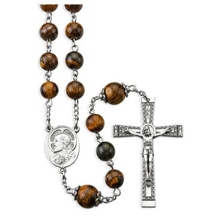 Deluxe Tigar Eye Rosary - 8/10mm Capped Our Father Beads - 1741