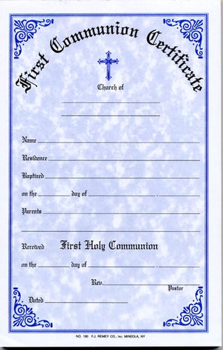 180 First Communion Certificate