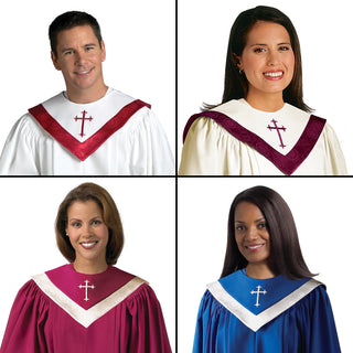 Reversible Choir Stole with Embroidered Cross - 181-MR