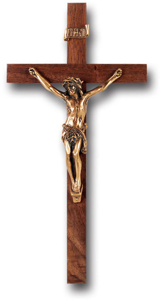 18M-9W2 9" WALNUT CROSS WITH MUSEUM GOLD CORPUS