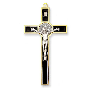 7" St. Benedict Wall-Mount Crucifix - Black Epoxied Cross, Gold Corpus - 2166G