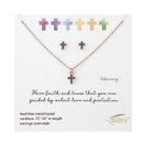 Febuary Kids Cross Necklace and Earring Set - 224059