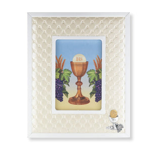 Communion Chalice and Grapes Standing Picture Frame - 8 x 10" White Pearlized - 2241-695