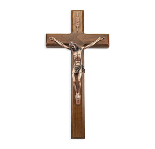 12" Wall-Mount Crucifix - Walnut Cross, Copper Corpus - 23C-12W1
