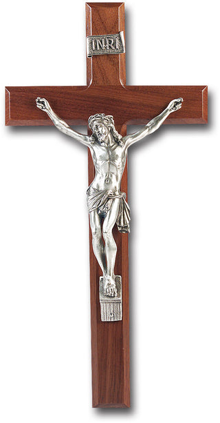 24A-13W1 13" WALNUT CROSS WITH ANTIQUE SILVER PLATED CORPUS