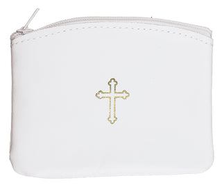 White Leather Rosary Pouch - 25-201-01