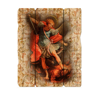 St. Michael - 7.5 x 9" Vintage Wood Plaque with Hanger - 2548-333