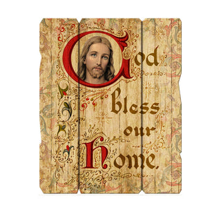 God Bless Our Home - 7.5 x 9" Vintage Wood Plaque with Hanger - 2548-387