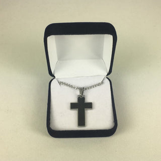 Stainless Steel Cross with Black Carbon Fiber Inset - 27281